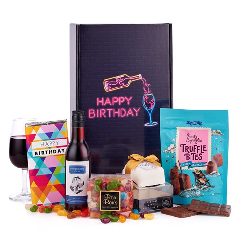 Buy Happy Birthday Gift Box with Red Wine Online